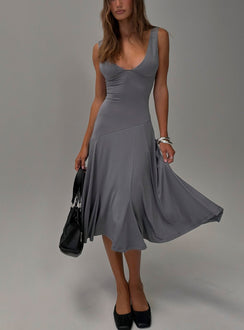Charlisse Plunge Flowy Midi Dress Steel Blue