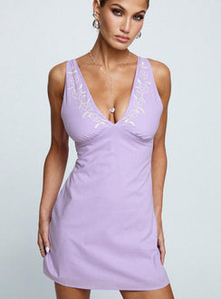 Florien Broderie Mini Dress Lilac / Lemon