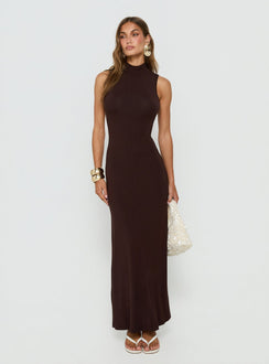 Elsi Funnel Neck Cutout Maxi Dress Brown