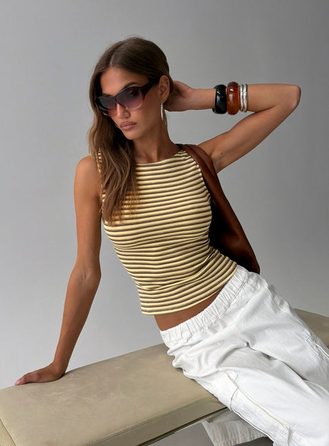 Mirenza Low Back Sleeveless Top Yellow Stripe