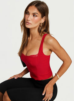Tovelle Panelled Lace Neckline Corset Top Red
