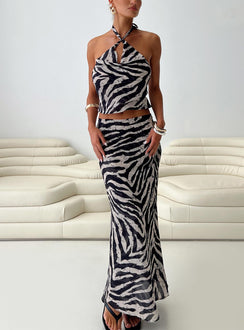   front view of model wearing Princess Polly Eleganza Maxi Skirt Zebra Maxi 