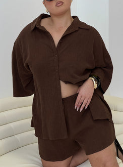 Peni Linen Button Down Top Chocolate Curve