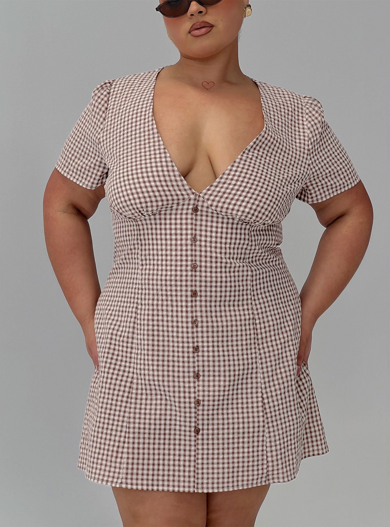 Loveliness Playsuit Brown Check Curve