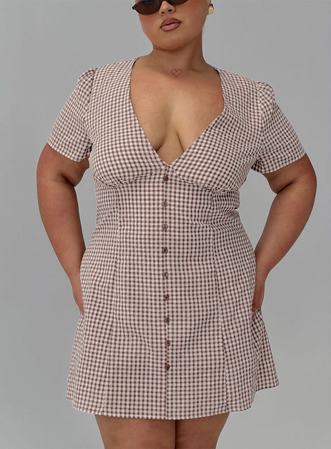 Loveliness Playsuit Brown Check Curve