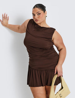 Mind Reader Ruched Mini Dress Brown Curve