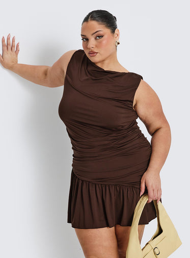 Mind Reader Ruched Mini Dress Brown Curve