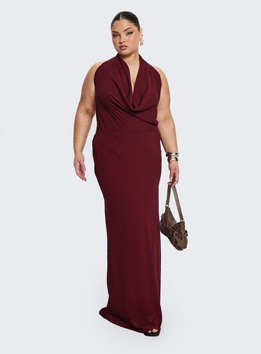 Vortexa Halter Maxi Dress Currant Curve
