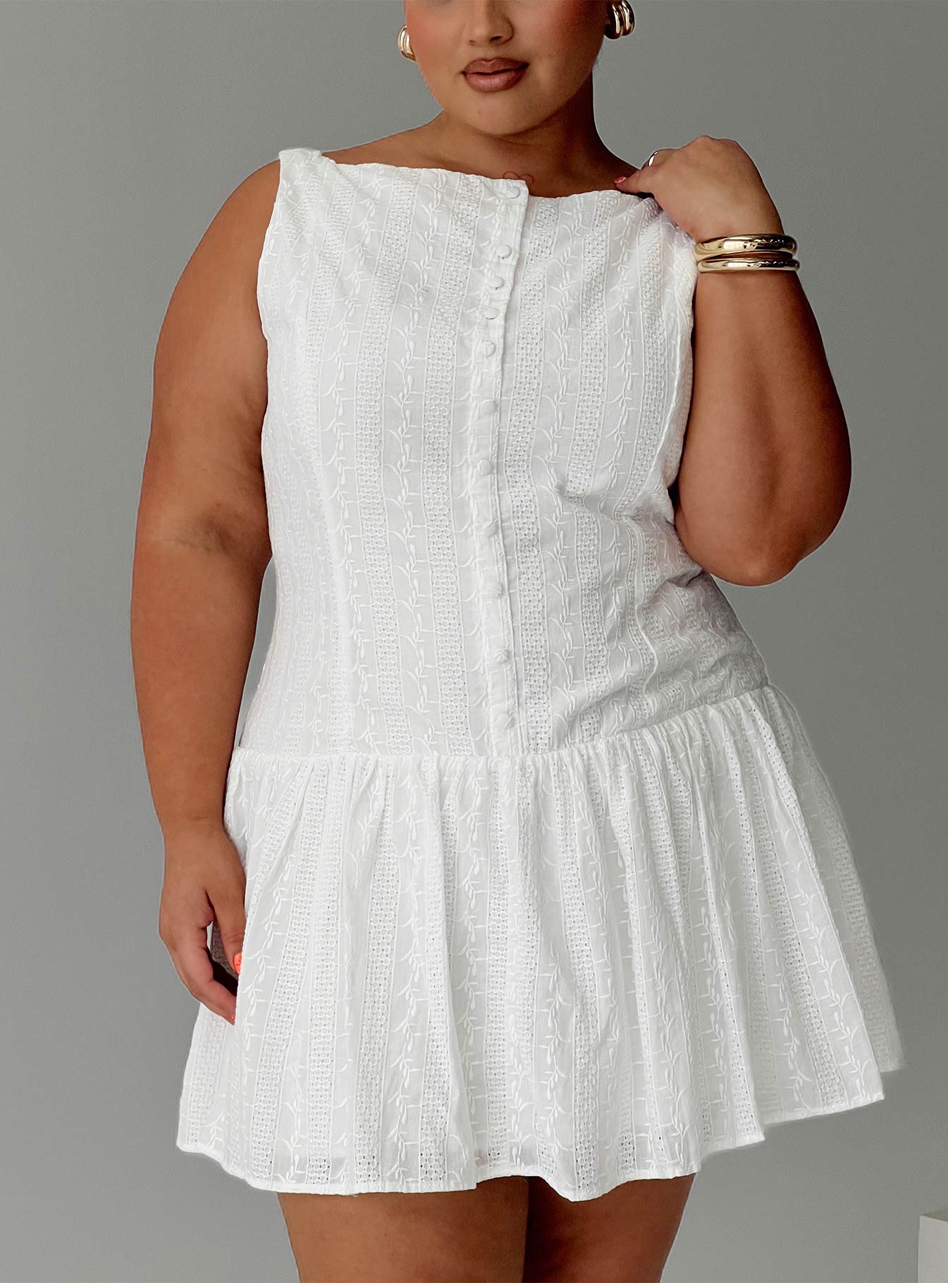 Sweeter Places Embroidered Mini Dress White Curve