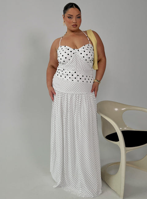 Marguerite Halter Maxi Dress White Polka Curve Marguerite Halter Maxi Dress White Polka Curve