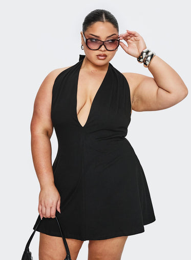 Hollywood Hills Plunge Neck Playsuit Black Curve