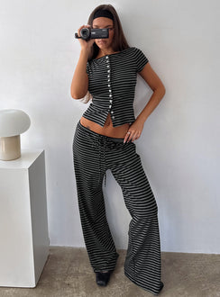 front view of model wearing Princess Polly Gavrielle Jersey Wide Leg Pants Stripe High Rise Pants 