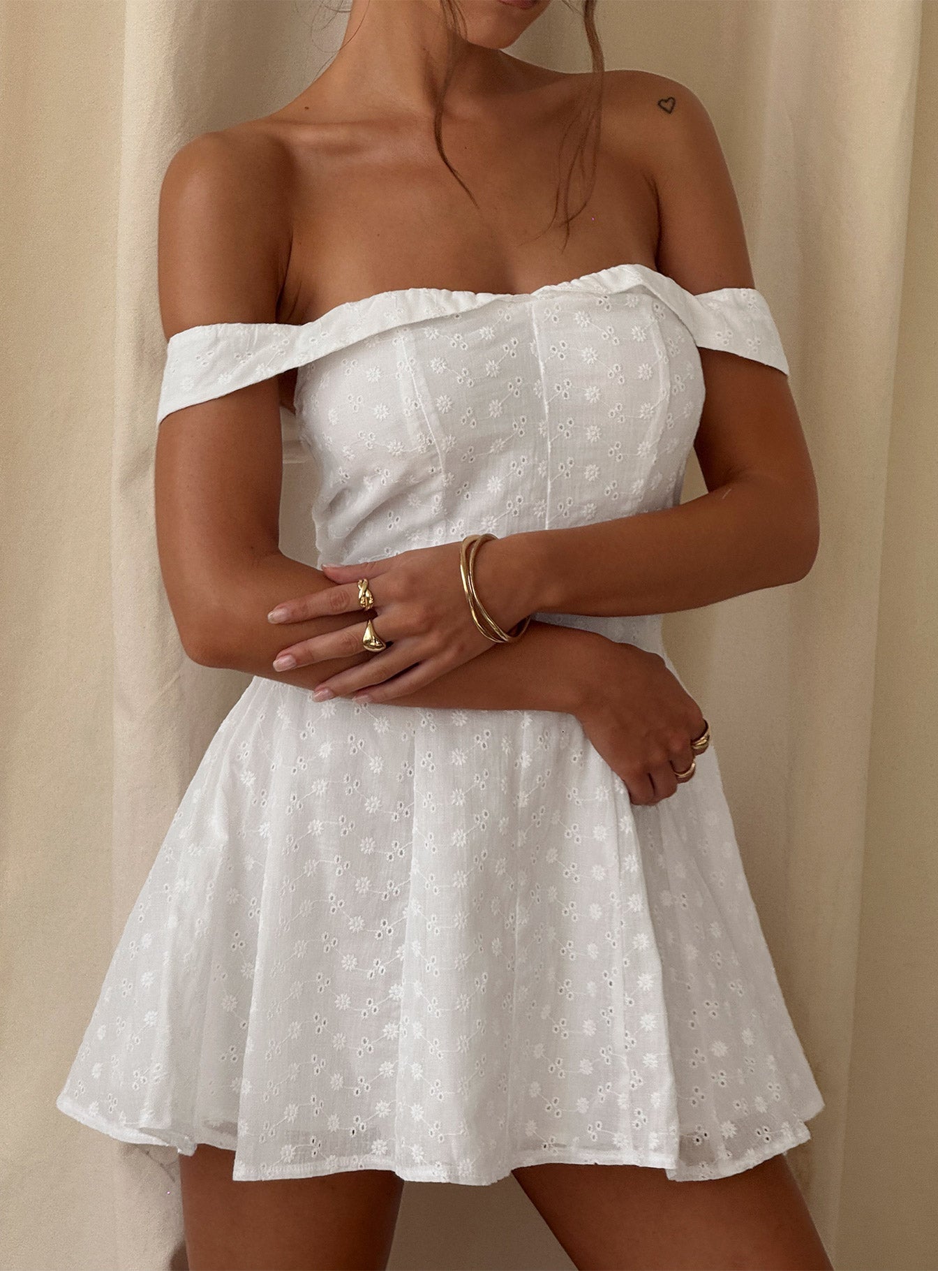 Rosebud Broderie Off The Shoulder Mini Dress White | Princess Polly Rosebud Broderie Off The Shoulder Mini Dress White | Princess Polly