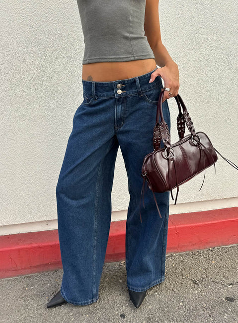 Ramos Low Rise Double Button Wide Leg Jeans Dark Indigo