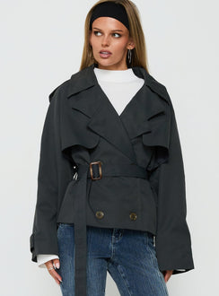 Eldora Cropped Trench Coat Slate Grey