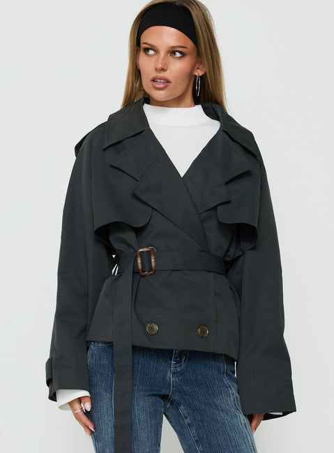 Eldora Cropped Trench Coat Slate Grey