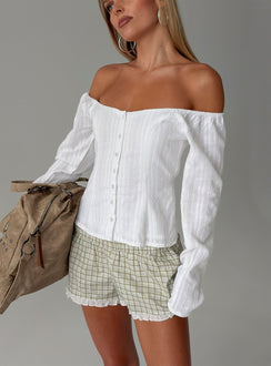 More Dream Off Shoulder Long Sleeve Top White