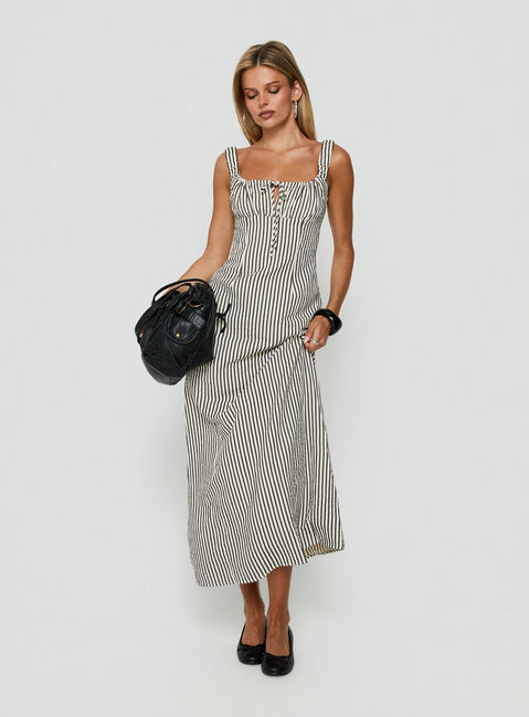 Vespar Tie Detail Maxi Dress Black / Cream Stripe
