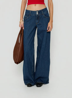 Ramos Low Rise Double Button Wide Leg Jeans Dark Indigo