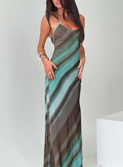 front view of model wearing Princess Polly Otillie Maxi Dress Blue Multi Plunger 