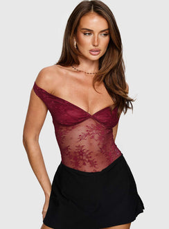 Kaitlen Sheer Bodysuit Maroon