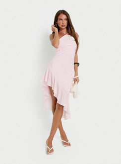 Anakaia Halter Asymmetrical Midi Dress Pink