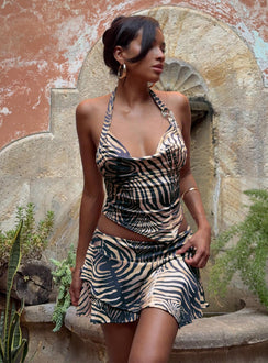   front view of model wearing Princess Polly Where Were You Mini Skirt Tiger Mini Skirts 