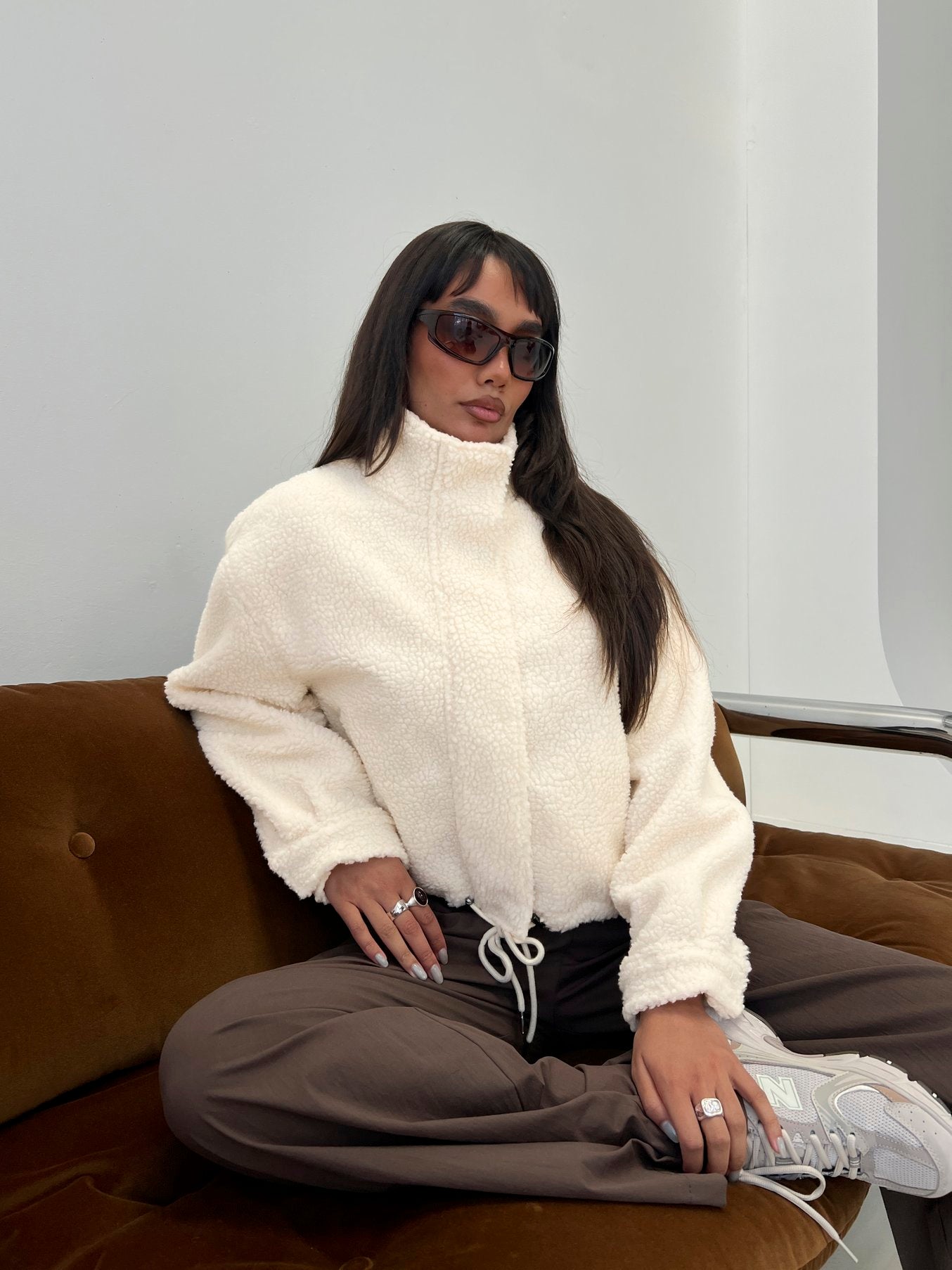 Clora Funnel Neck Sherpa Jacket Cream