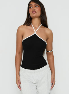 Azara Contrast Arrowneck Bodysuit Black / White