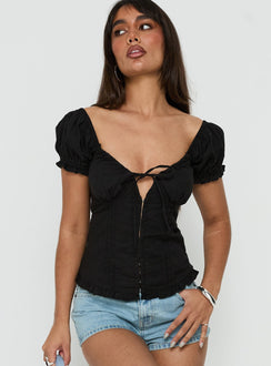Fabiella Puff Sleeve Blouse Top Black