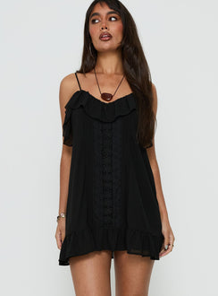 Somnielle Frill Lace Detail Mini Dress Black
