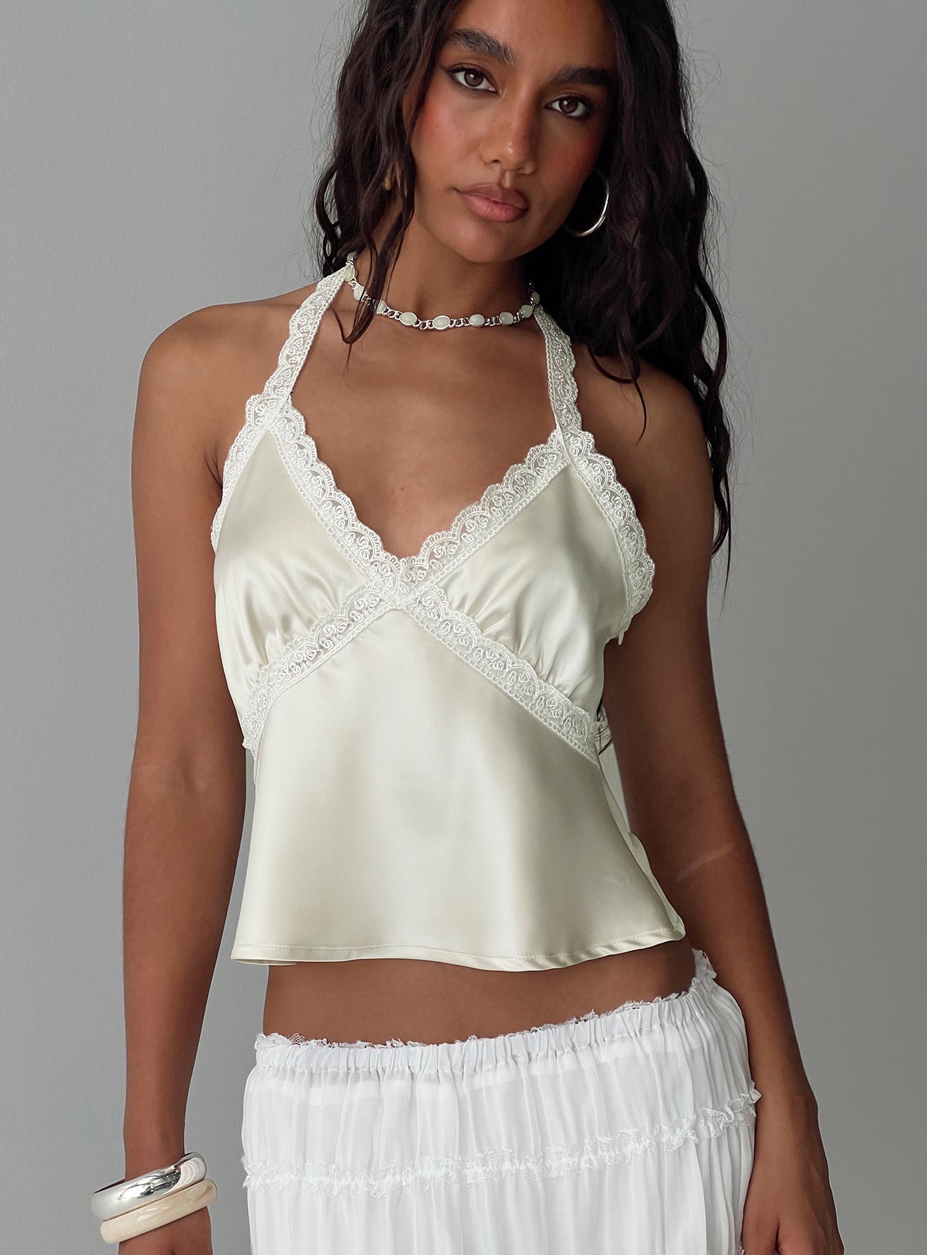 Unlocked Lace Trim Top Beige