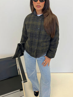 Stick Season Quilted Jacket Grey Check
