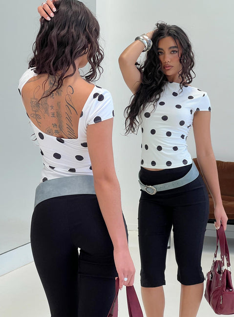 Truthfully Low Back Top White Polka