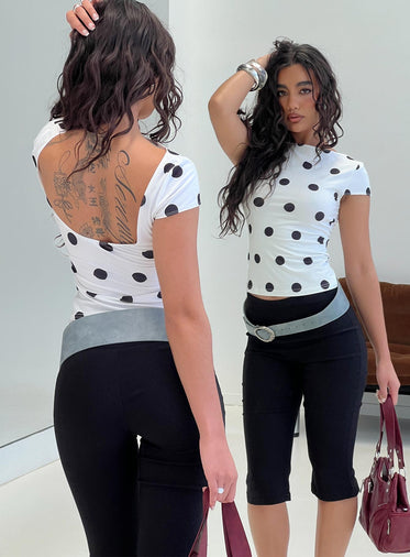 Truthfully Low Back Top White Polka