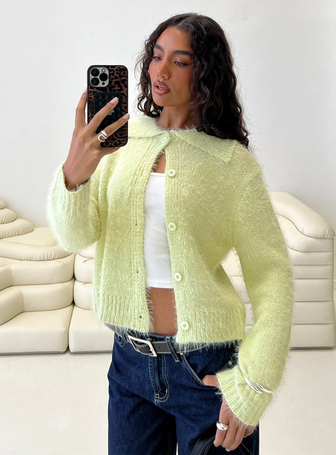 Nayara Collared Asymmetric Knit Sweater Green