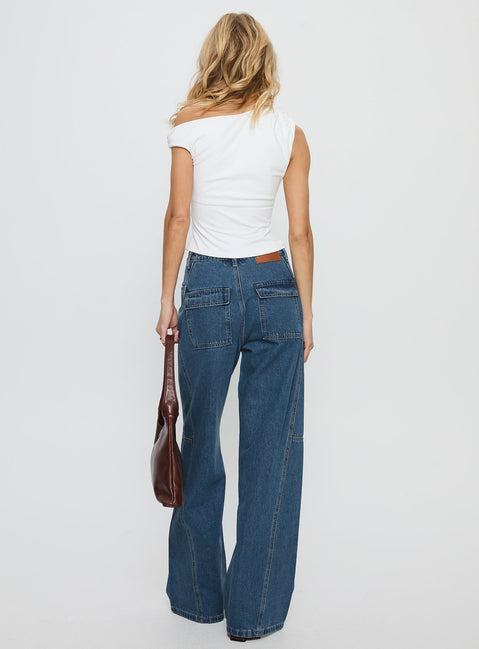 Bruiser Tie Waist Mid Rise Wide Leg Jeans Mid Blue Wash Mid Rise Jeans Jeans 
