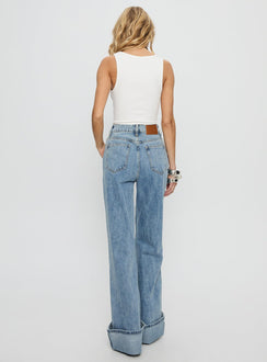 Florida Keys Mid Rise Straight Leg Cuffed Jeans Light Blue Wash
