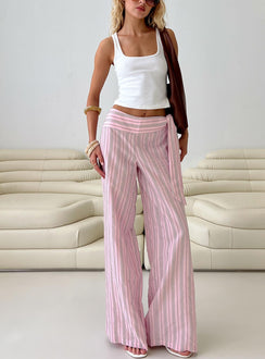 front view of model wearing Princess Polly Wave Dancer Tie Pant Pink Stripe High Waisted Pants 