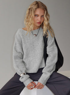 Ramy Wide Neck Knit Sweater Grey