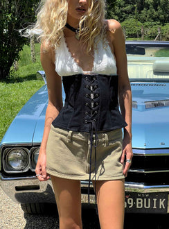 Dreamfields Lace Up Corset Top Dark Denim / White