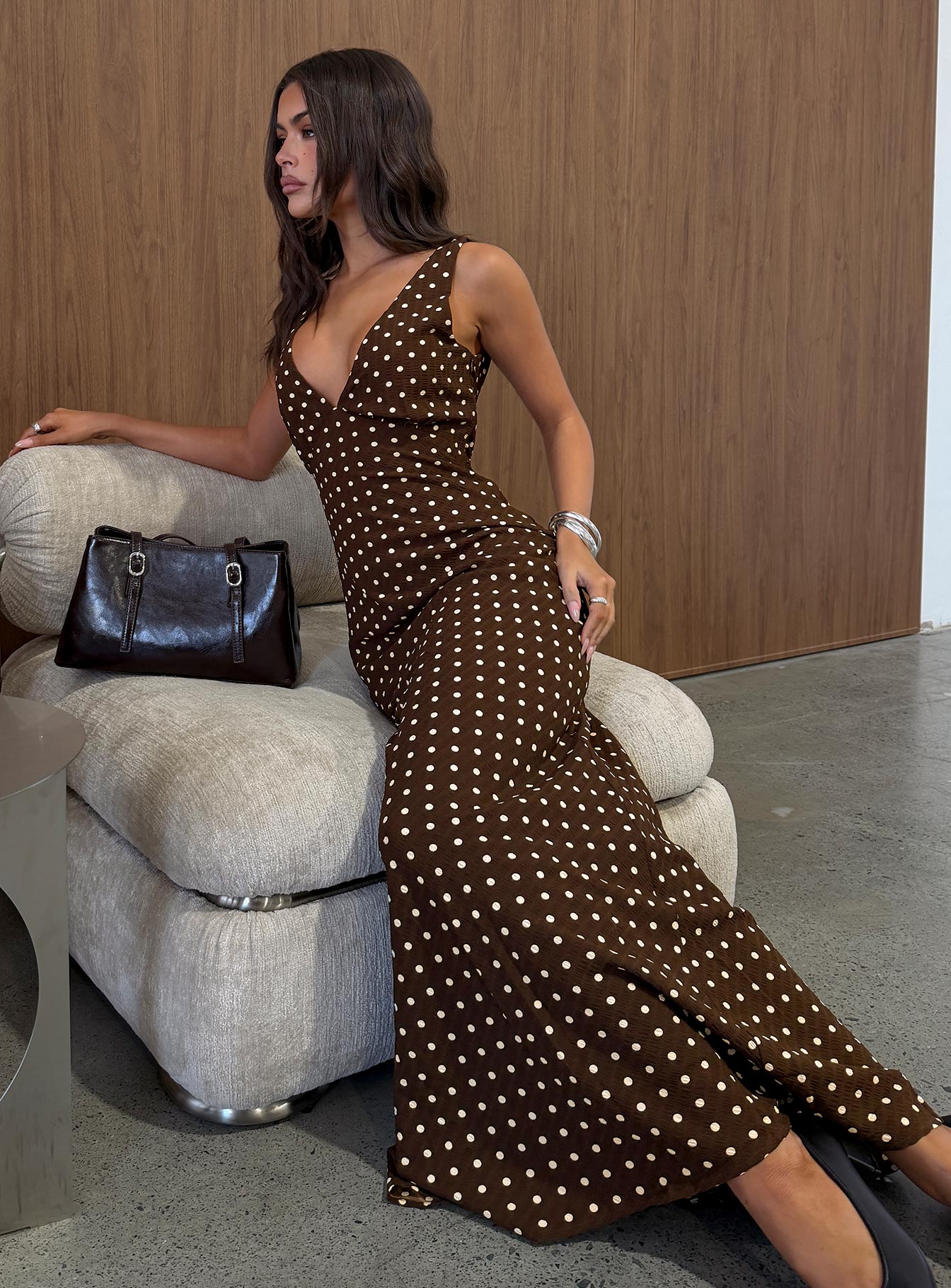 Nellie Maxi Dress Brown Polka Dot