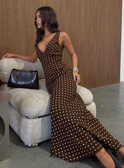 Nellie Maxi Dress Brown Polka Dot