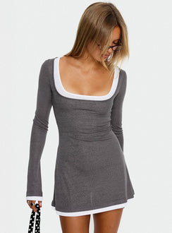 Adoree Long Sleeve Layered Mini Dress Grey / White