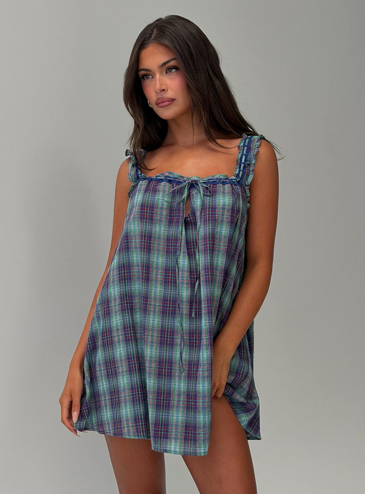 Swing Mini Dress Blue / Green Check