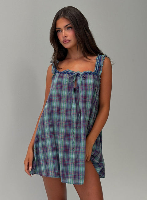 Swing Mini Dress Blue / Green Check