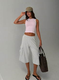 Harleah Wide Cargo Fleece Shorts Grey Marle