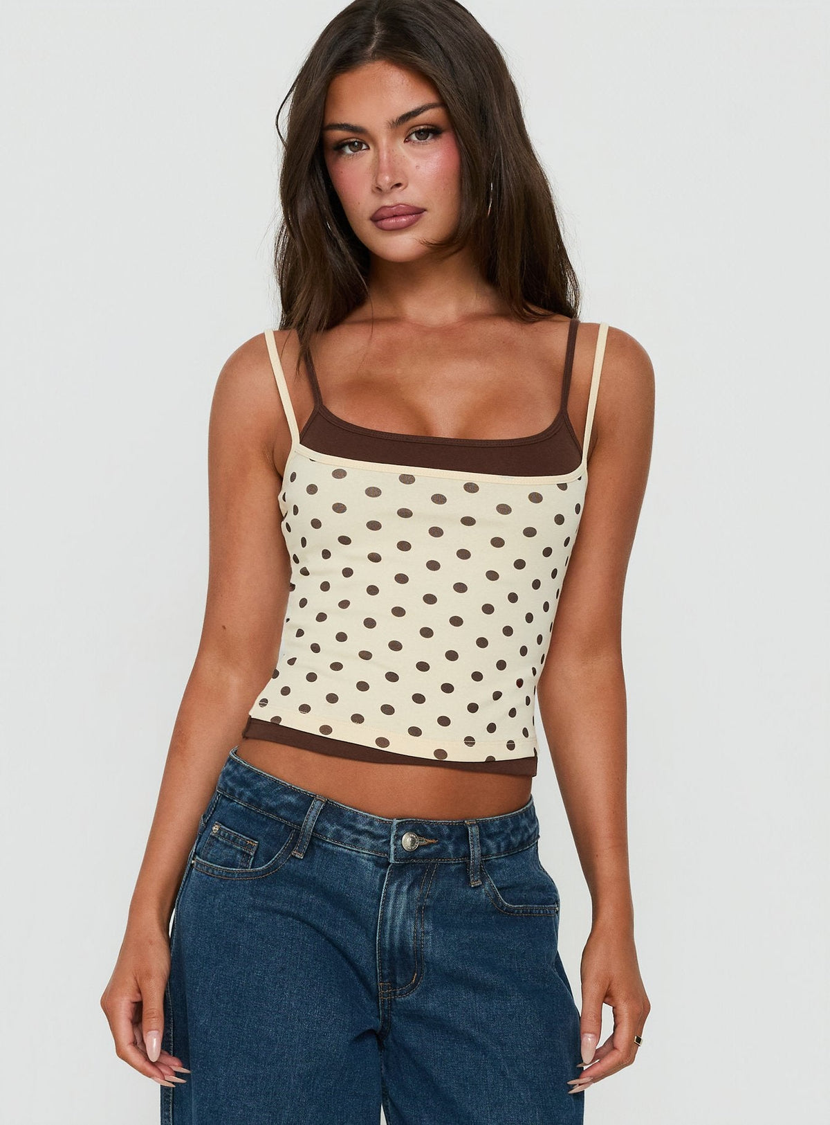 Maeka Layered Jersey Tank Top Yellow / Polka Dot