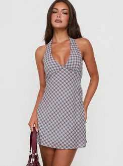 Nellie Halter Mini Dress Blue Check