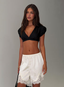 Adianah Satin Lace Trim Longline Shorts White